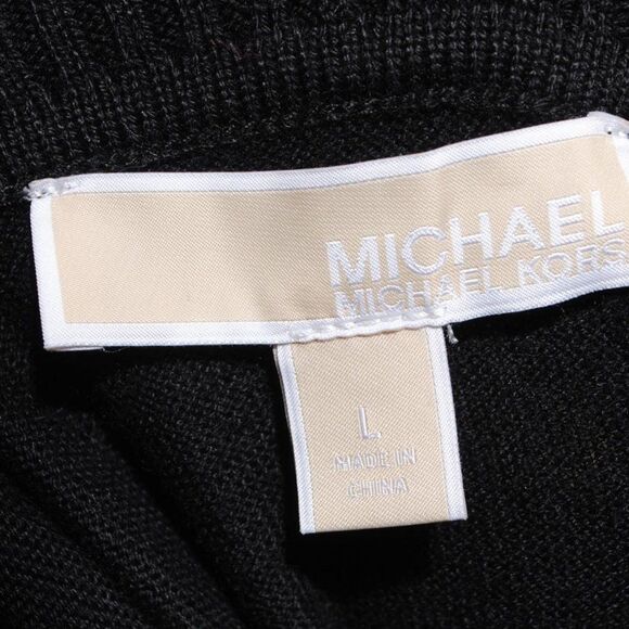 NWT Michael Kors Black Cotton Knit Fringed Turtleneck Sweater Size L - Picture 3 of 5